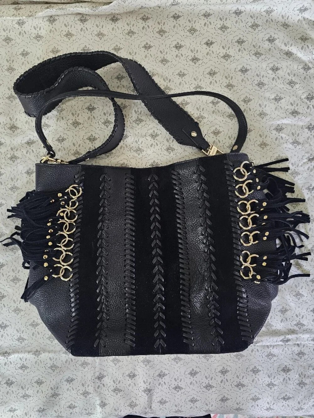 Calvin Klein Lynn Leather & Pebble Suede Hobo